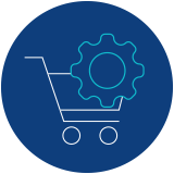 Icon of a shopping cart with a gear