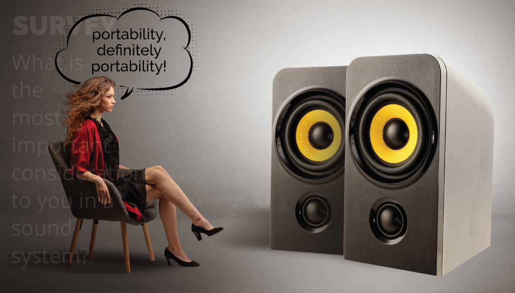 image of a woman considering portability being the most important factor of a sound system to her
